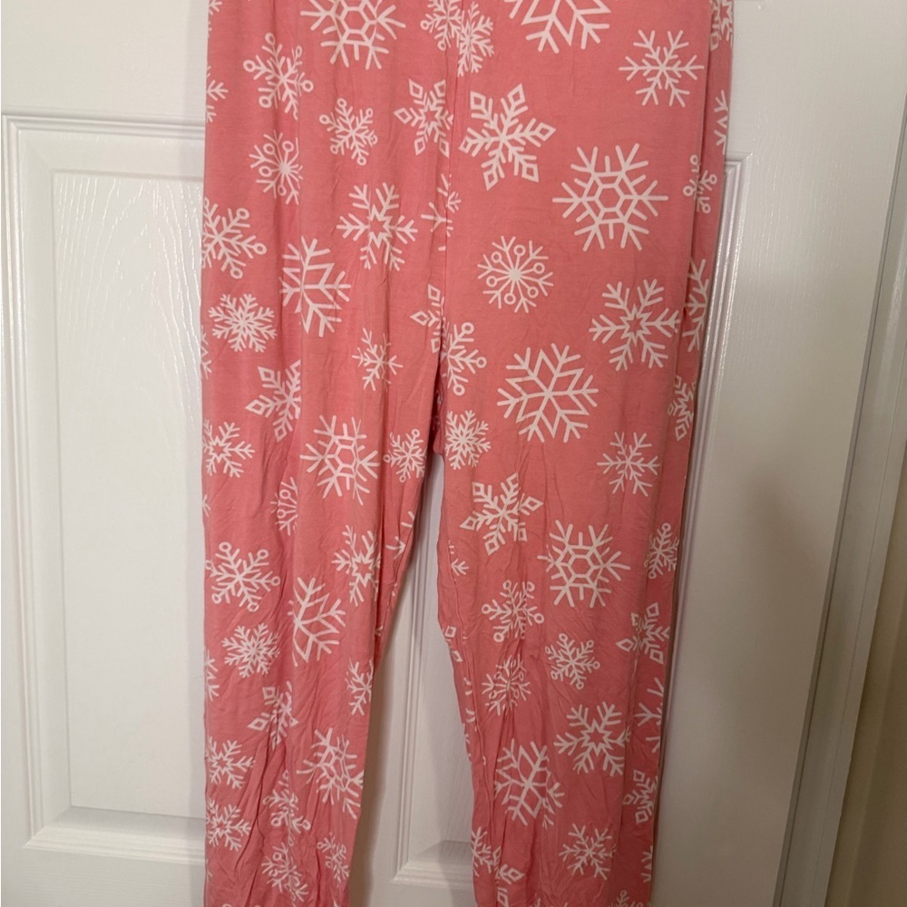 💖 Pink Lily Snowflake Long Sleeve Pajama Set - Pink & White - Women's Size L - Picture 3 of 4